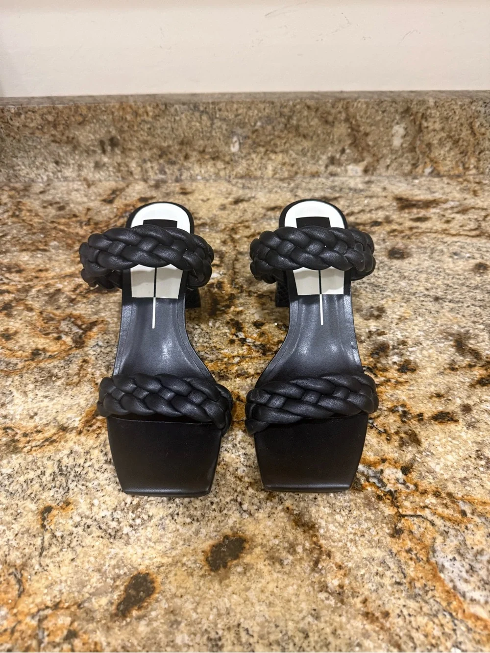 Dolce Vita Black Braided Double-Strap Block Heel Sandals, sz 8.5